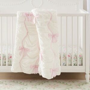 Pink Stripe Bow Baby Quilt